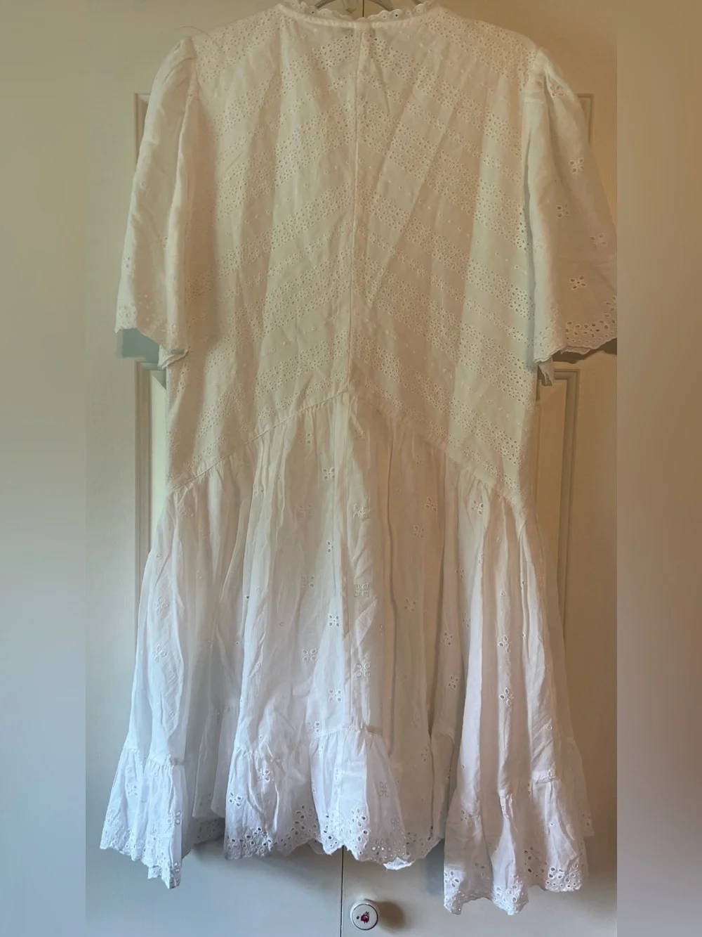 Madewell White Eyelet Flutter Sleeve Midi Dress Hankerchief Hem EUC 12 #2727